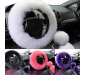 3 unids/set volante de lana sintética varilla de cambio de marchas freno cubierta esponjosa decoración del coche color rosa