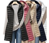 Chaqueta acolchada ligera con capucha y largo medio para mujer, de algodón, para otoño e invierno XXXL blanco