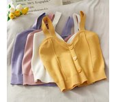 ITOOLIN Tops cortos de punto para mujer Y2K lindos con botones y cuello en V sin mangas One Size negro