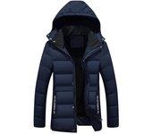Abrigo de invierno para hombre, chaqueta acolchada gruesa de terciopelo con capucha, abrigo cálido de longitud media para hombre M negro
