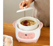 Olla eléctrica de cerámica de 1 l con temporizador inteligente para evitar quemaduras en seco, ideal para cocina doméstica. EU color rosa
