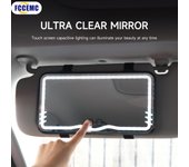 Espejo de maquillaje LED HD para coche, espejo retrovisor interior con placa de visera, carga USB, pantalla táctil regulable, espejo de tocador automático negro