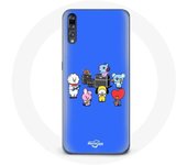 Coque pour Huawei P20 Pro BTS BT21 Tata Chimmy Cooky Rj Koya Shooky Et Mang Jouent De la musique Fond Bleu
