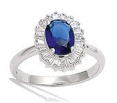 Bague Argent 'Sissi' saphir blanc argenté (rhodié) - 10x12 mm 52 azul