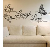 Pegatinas de pared Live Love, letras inglesas, patrón de mariposa, pared de PVC Wall Sticker