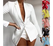 Blazer de oficina para mujer, color liso, combinable, para otoño e invierno, con solapa recta 2XL negro
