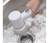 Cepillo de limpieza eléctrico multifuncional para cocina y baño: fregador eléctrico portátil inalámbrico para platos, ollas y sartenes blanco