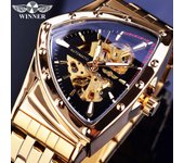 WINNER Nuevo reloj superior Correa de silicona Banda de acero Triángulo Reloj mecánico Moda Cristal Reloj automático para hombres Reloj de moda para hombres de alta gama