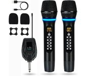 Micrófonos inalámbricos duales recargables, sistema de micrófono inalámbrico de metal UHF Micrófono inalámbrico profesional con control de canal Echo Treble BASS VOL