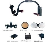 Lupa binocular de aumento de 2,5 x 3,5 x para cirugía dental, quirúrgica, con luz LED frontal, para dentistas, médica, lámpara de lupa 2.5x EU PLUG negro