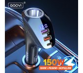 QOOVI-cargador de coche de 150W, Usb tipo C, carga súper rápida PD 4,0, carga rápida 3,0, enchufe para encendedor de cigarrillos para iPhone, Xiaomi y Samsung negro