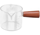 Taza de Leche con Doble Boquilla y Asa de Madera Vaso Medidor de Café de Cristal para Cocina Casera Taza Recta