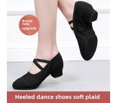 Zapatos de baile negros antideslizantes para mujer, para ballet y danza cuadrada, con tacón medio-alto. 34
