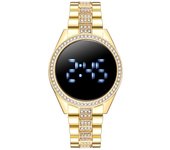 Nuevos relojes de acero inoxidable de alta calidad 2022, nuevos relojes de pulsera digitales con pantalla táctil y diamantes de imitación para mujer, relojes de pulsera de moda con LED, populares oro rosa