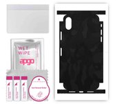 Adhesivo protector de piel apgo para la parte posterior y los laterales compatible con Apple iPhone X, película envolvente completa, lámina, vinilo - Patrón de camuflaje negro