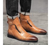 Hombres Biker Chelsea Botas Vestido Cremallera Retro Cuero Cómodo Esmoquin Boda Blazers Zapatos EU:46 marrón