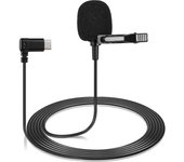 Sjcam Micrófono con clip para cámara deportiva Micrófono de solapa Plug-and-Play Captación omnidireccional de 360 grados Ruido negro
