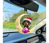 Adorno colgante navideño para coche, acrílico 2D, diseño de perro y gato, para espejo retrovisor interior, adorno navideño creativo A