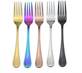 Tenedor coreano para ensalada y postre, tenedor negro para cena, vajilla colorida de arcoíris, vajilla con mango largo, tenedores y cubiertos, 304 oro