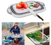 Tabla de cortar plegable, cesta de drenaje para fregadero plegable multifuncional, colador de verduras lavable, organizador de almacenamiento de platos de cocina 425x310x30mm
