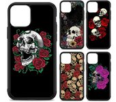 Funda de teléfono con diseño de calavera y flores de esqueleto, de silicona, PC y TPU, para iPhone 11, 12, 13 Pro Max, 8, 7, 6 Plus, X, SE, XR, fundas rígidas iPhone 14 plus