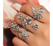 Juego de 4 anillos para nudillos de dedo midi con diseño vintage de flores y hojas para mujer, joyería ARI
