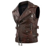 Chalecos Vintage marrones para motocicleta, chaqueta de cuero genuino para Cuero de vaca Natural para hombre, chaleco para montar sin mangas, chaquetas de motociclista XXXXXL