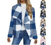 Chaqueta holgada de manga larga a cuadros de felpa para mujer, moda otoño-invierno L blanco