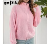 GMXIA Mujer Vintage Casual Color Sólido Estampado Otoño Invierno Manga Larga Cuello Alto Chaquetas y Abrigos Suéter Abrigo S color rosa