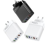 Cargador rápido USB de 5 puertos PD tipo C, adaptador de carga rápida para teléfono, para iPhone 15, Pro, Samsung, Xiaomi, Huawei, cargador de pared USB C US blanco