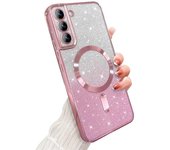 Funda brillante con purpurina para Samsung Galaxy S24 S23 S22 S21 S20 Ultra Plus FE Note20 Ultra Plating MagSafe inalámbrico magnético For Galaxy S24 Ultra negro