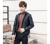 Chaqueta de cuero para hombre Chaqueta de cuero sintético para hombre Chaqueta informal de estilo coreano ajustada con capucha para motocicleta M negro