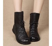 Botines de mujer de talla grande, zapatos de otoño con tacón bajo, plataforma, botas cortas informales para mujer, calzado de moda con cordones y pliegues para mujer 4 negro