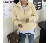 DAFIFY Suéteres de cuello polo de manga larga con estampado de colores sólidos informales de moda para mujer Otoño Invierno Size: One Size