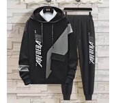 Conjunto de chaqueta y pantalón con capucha para hombre: ropa deportiva elegante de primavera/verano para adolescentes. Medium negro