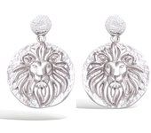 Les Trésors De Lily [R3433] - Boucles Argent 'Lion' argenté (rhodié) - 23x17 mm plata