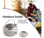 Tetera portátil ultraligera de acero inoxidable de 1,3 l para acampar al aire libre y picnic. plata