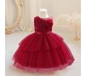 Vestido de fiesta rojo de Navidad para niñas pequeñas, vestido de tul con flores para el primer cumpleaños, vestido de princesa para graduación, gala, damas de honor, boda, ropa para niños 6-9M rojo