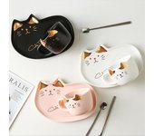 Taza de Café de Cerámica con platillo, cuchara, taza de té de gato de dibujos animados, Taza de leche para desayuno, plato de postre de pan, regalo A