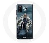 Coque pour Samsung Galaxy A41 Vikings Série Saison 6 Ragnar Lothbrok logo V Epée Gris Fond Brouillar