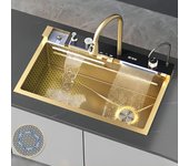 Fregadero de doble cascada dorado, fregadero de cocina de acero inoxidable, lavabo grande con ranura única en relieve, estanque de lavado para Cocina