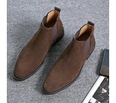 Botas Chelsea clásicas retro para hombre, botas hasta el tobillo de piel auténtica de ante de vaca, botas cortas informales para hombre, zapatos de caña alta 37 (US 5.5) negro