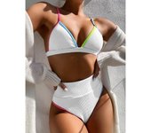 Conjunto de bikini push up para mujer, traje de baño de 4 colores con cintura alta, traje de baño sexy para mujer, bikini de retazos, traje de baño para playa L negro
