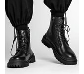 Botas militares de nieve para hombre, ropa de trabajo negra de invierno, botas de cuero de motocicleta de estilo británico, botas de algodón cálidas 39 negro