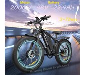 Bicicleta eléctrica Zeegr F1 2000W 48V 22.4AH Bicicleta eléctrica de suspensión completa Bicicleta de 26 pulgadas Neumático grueso oculto Batería dual Nieve Playa negro