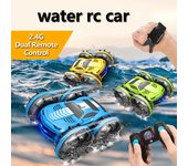2025 Nuevo 2 en 1 RC Coche de juguete Tanque de agua 2.4G Control remoto Impermeable Coche de acrobacias 4x4 Vehículo anfibio Auto Juguetes para niños Niño Niña Regalos Handle remote control verde
