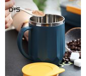 Taza de agua creativa de doble capa, 400ml, café, leche, té, taza aislada con tapa rojo