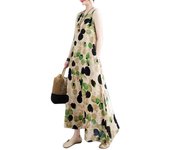 Vestido bohemio retro Mujer Floral Algodón Seda Sin mangas Chaleco informal Vestido Vestidos de verano para mujer XL azul