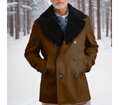 Abrigo de lana para hombre, chaqueta cruzada de manga larga con solapa y bordes de felpa, bolsillos de color liso, abrigo de invierno M negro