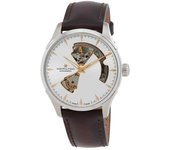 Reloj Hamilton Jazzmaster con correa de cuero y esfera plateada con corazón abierto, automático, H32675551 para hombre plata